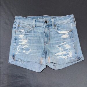 American Eagle Light Blue Ripped Jean Shorts Size 4